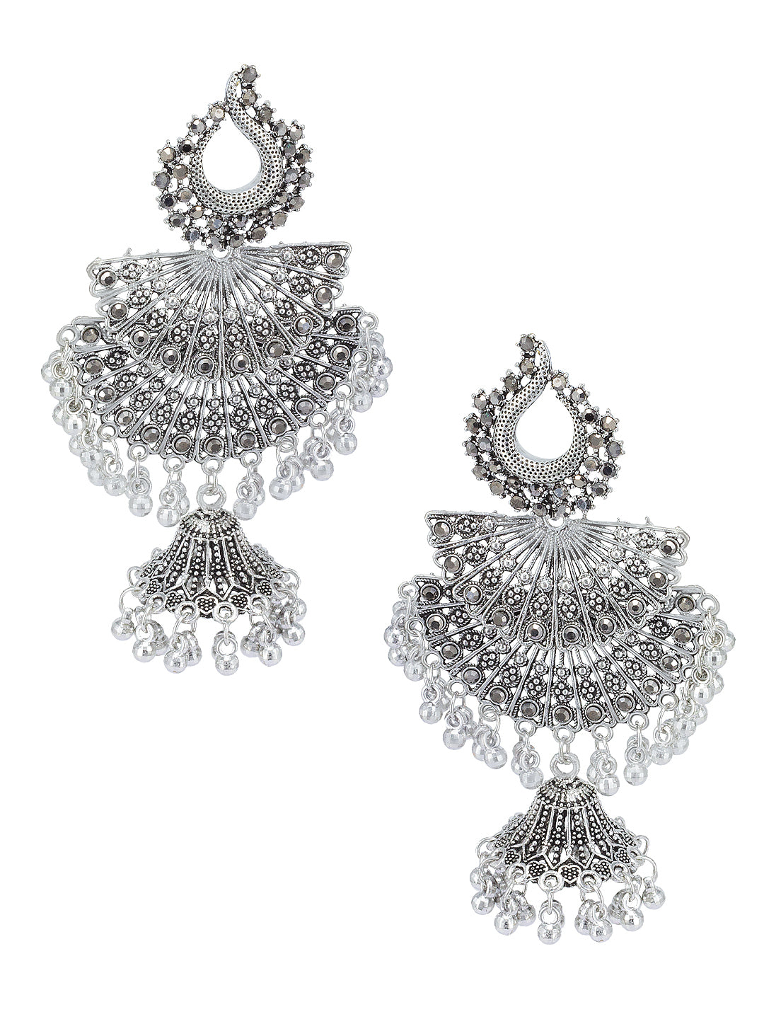 Pack of 2 Silver Oxidised Jhumka Earrings