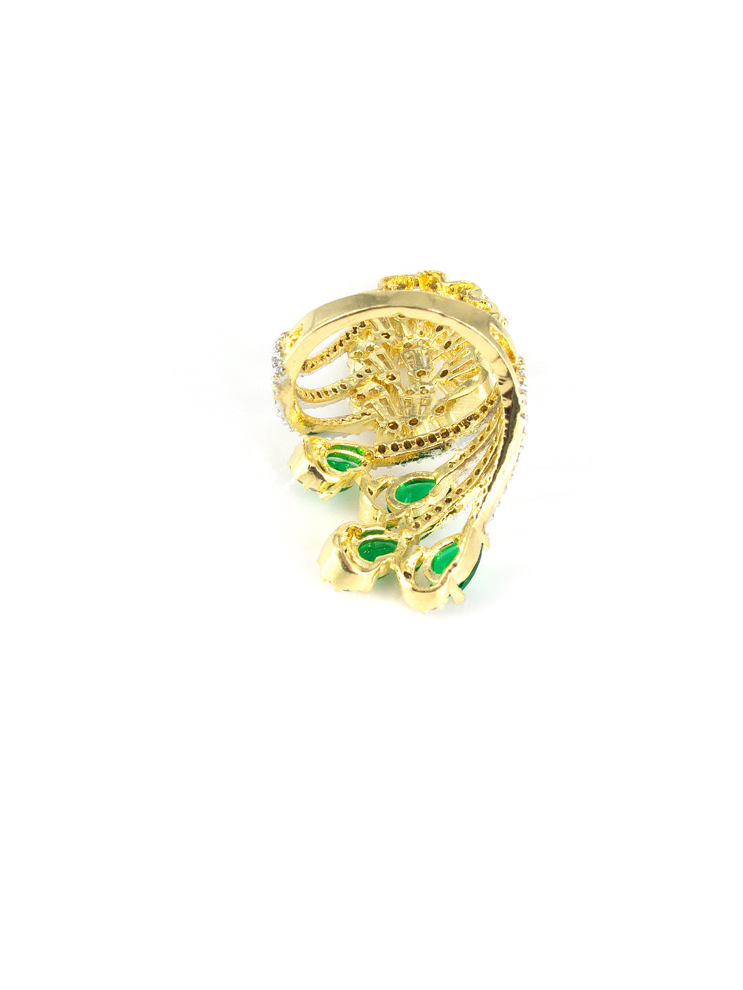 Gold Plated Green AD Adjustable Cocktail Ring For Women