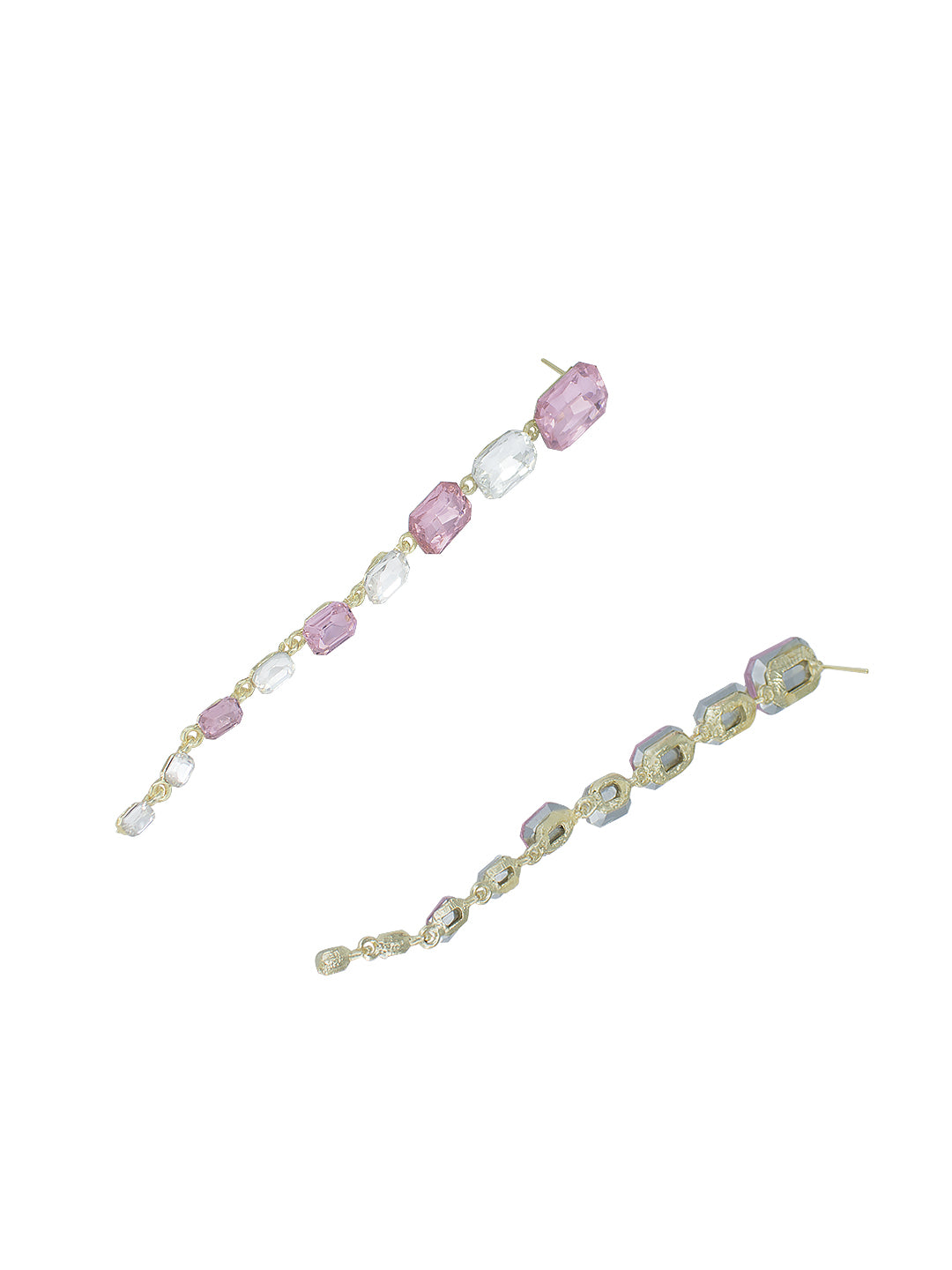 Gold Plated Pink & White Crystal Stones Studded Long Drop Earrings
