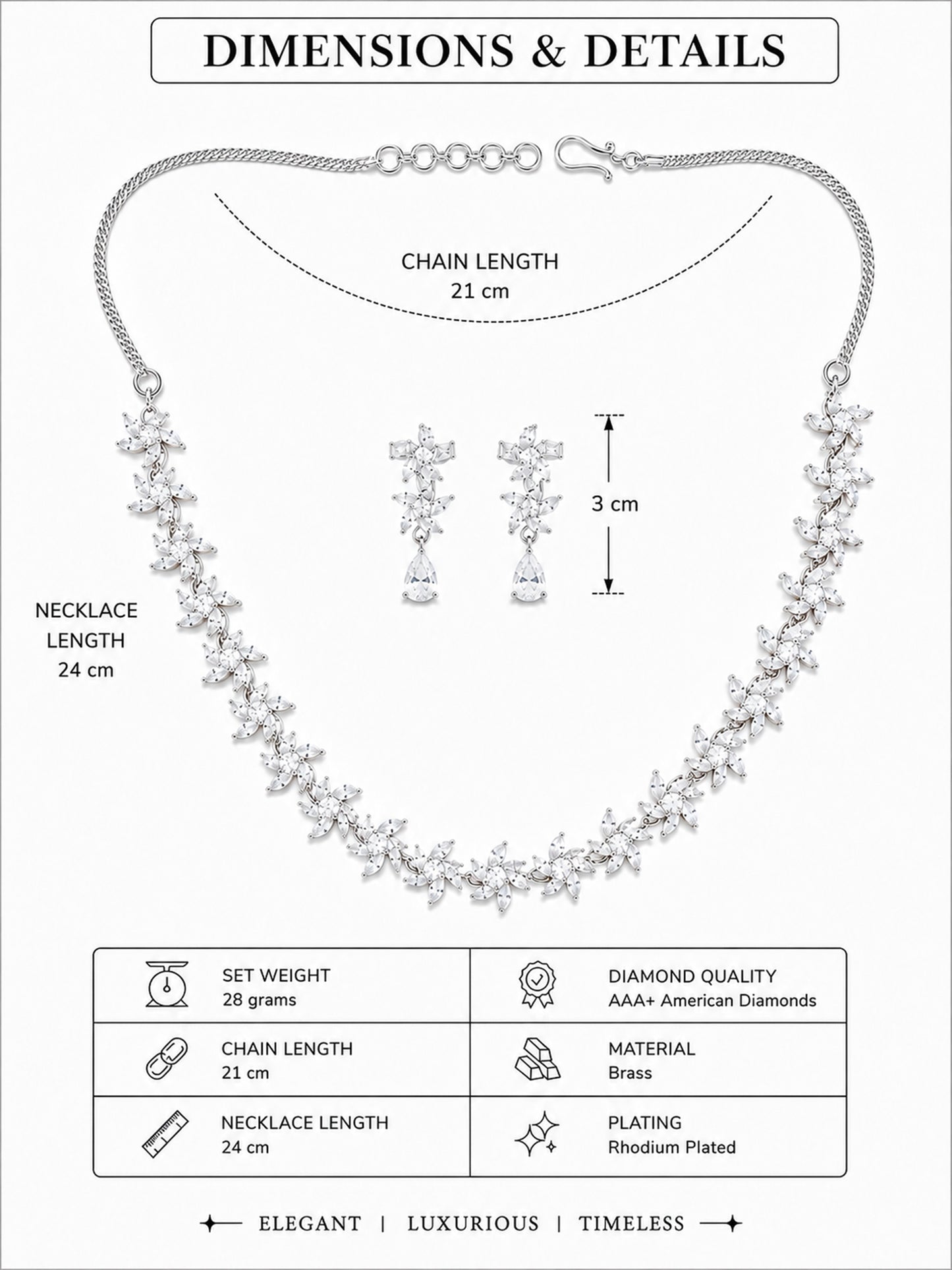 Silver Plated AD Floral Jewellery Set for Women
