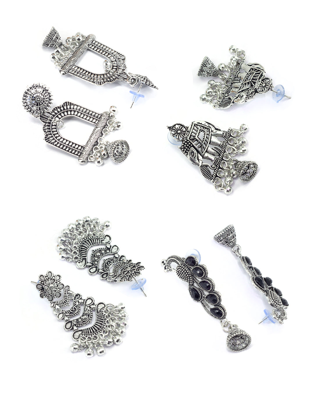 Set of 4 Floral, Peacock & Elephant Jhumki Earrings
