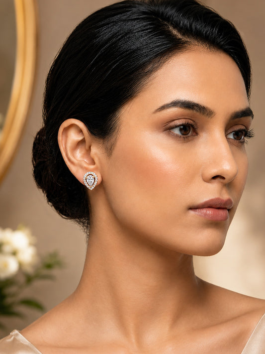 Gold Plated AD Stud Earrings for Women
