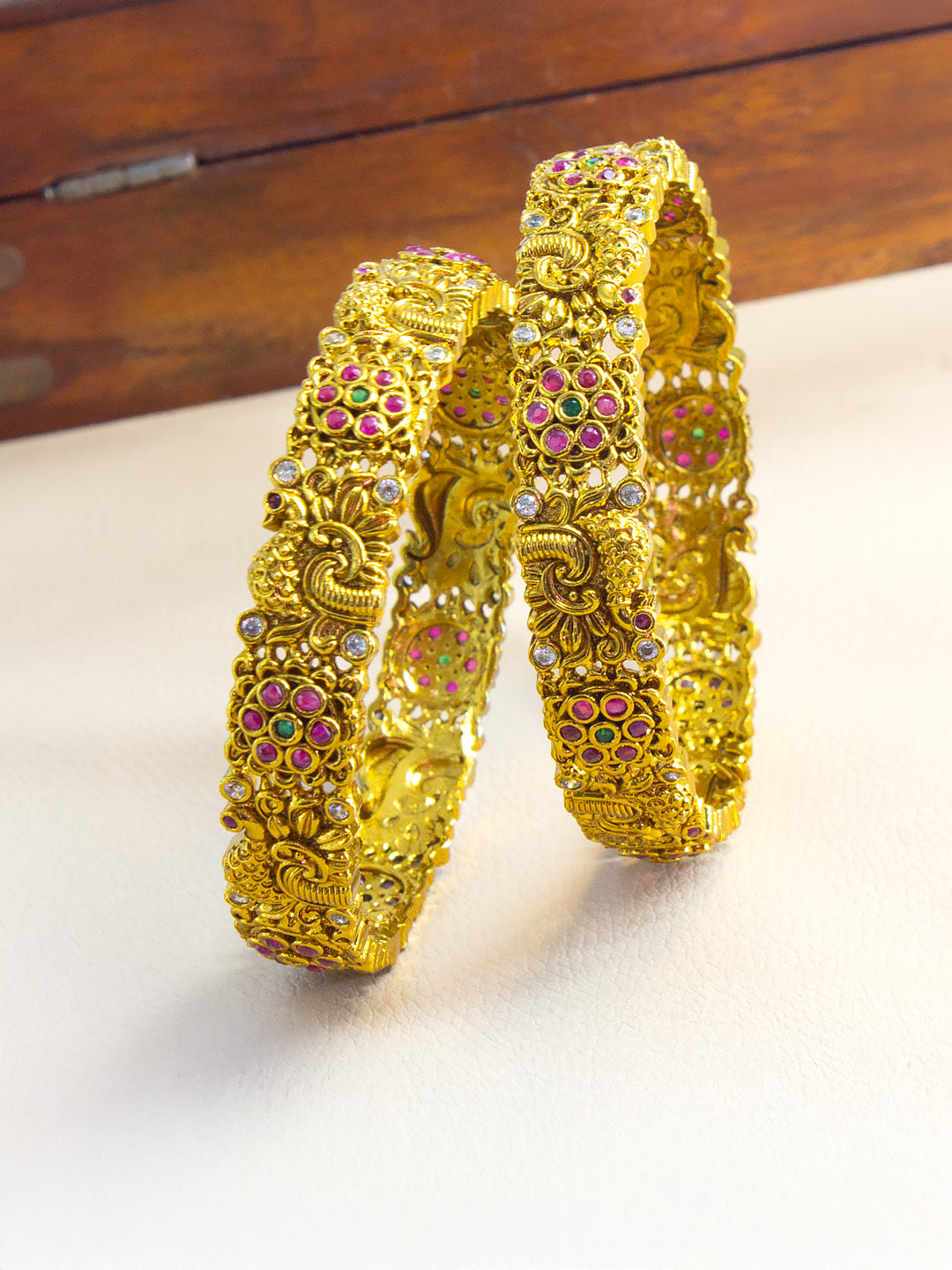 Set Of 2 Gold-Plated American Diamond Studded Bangles