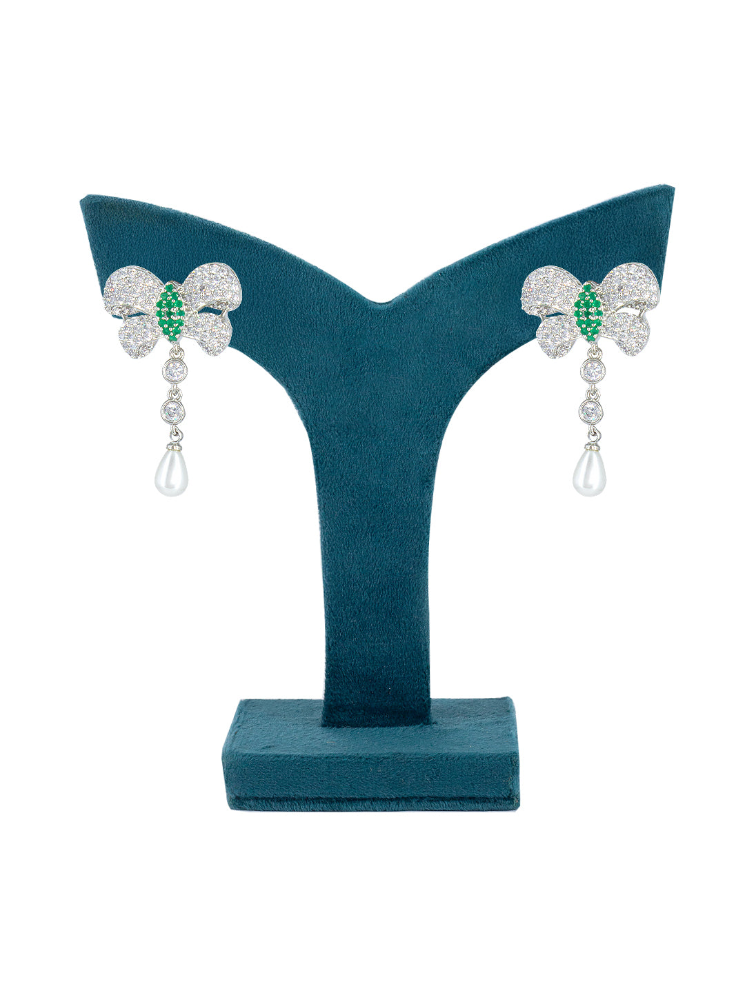 Silver Plated Green Butterfly Drop Earrings For Women