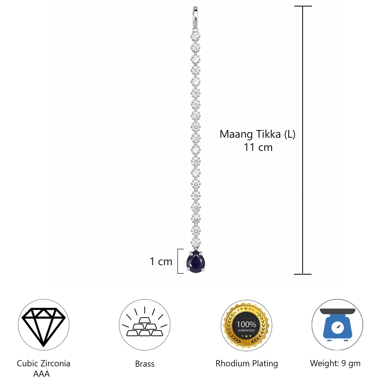 Silver Plated Black AD Teardrop Maang Tikka for Women