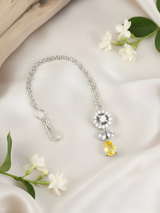Silver Plated Yellow AD Maang Tikka for Women