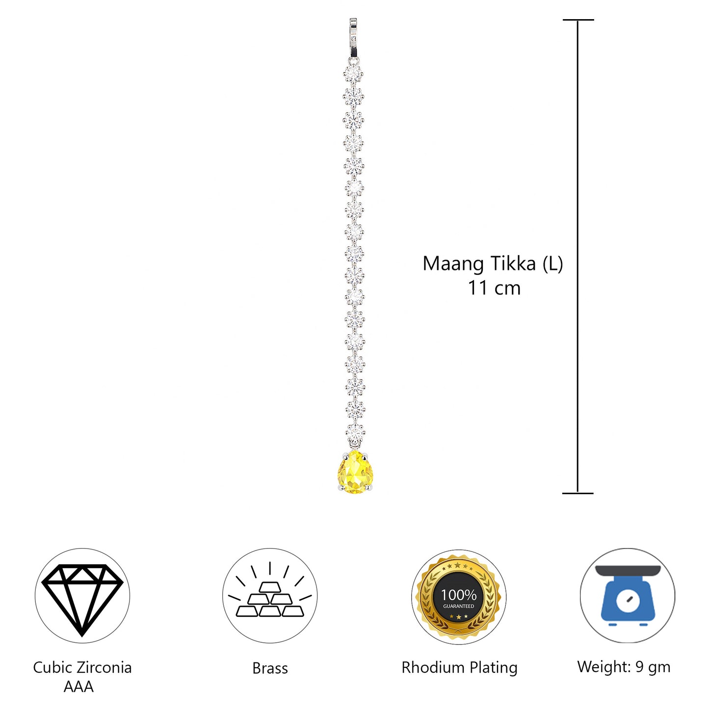 Rhodium Plated Yellow AD Maang Tikka for Women