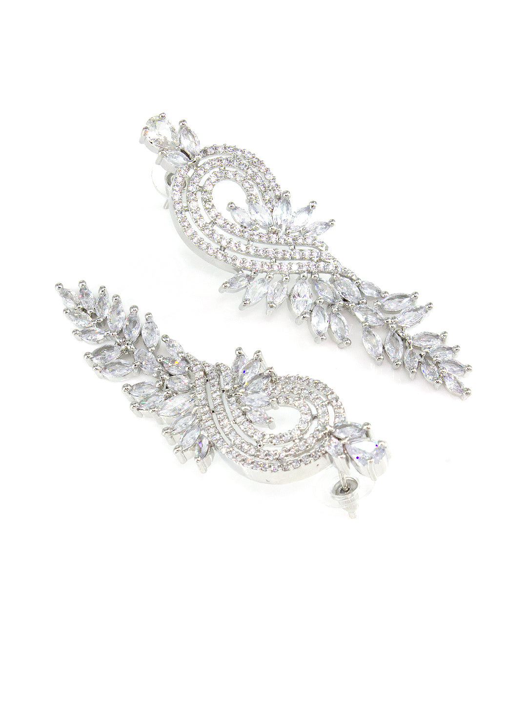 Silver Plated Long Cocktail AD Earrings For Women