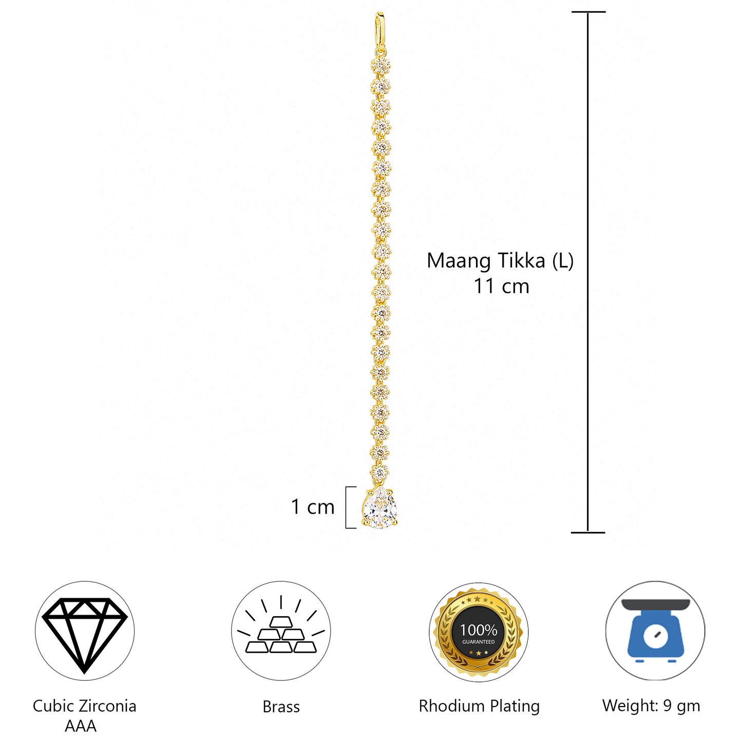 Gold Plated AD Teardrop Maang Tikka for Women