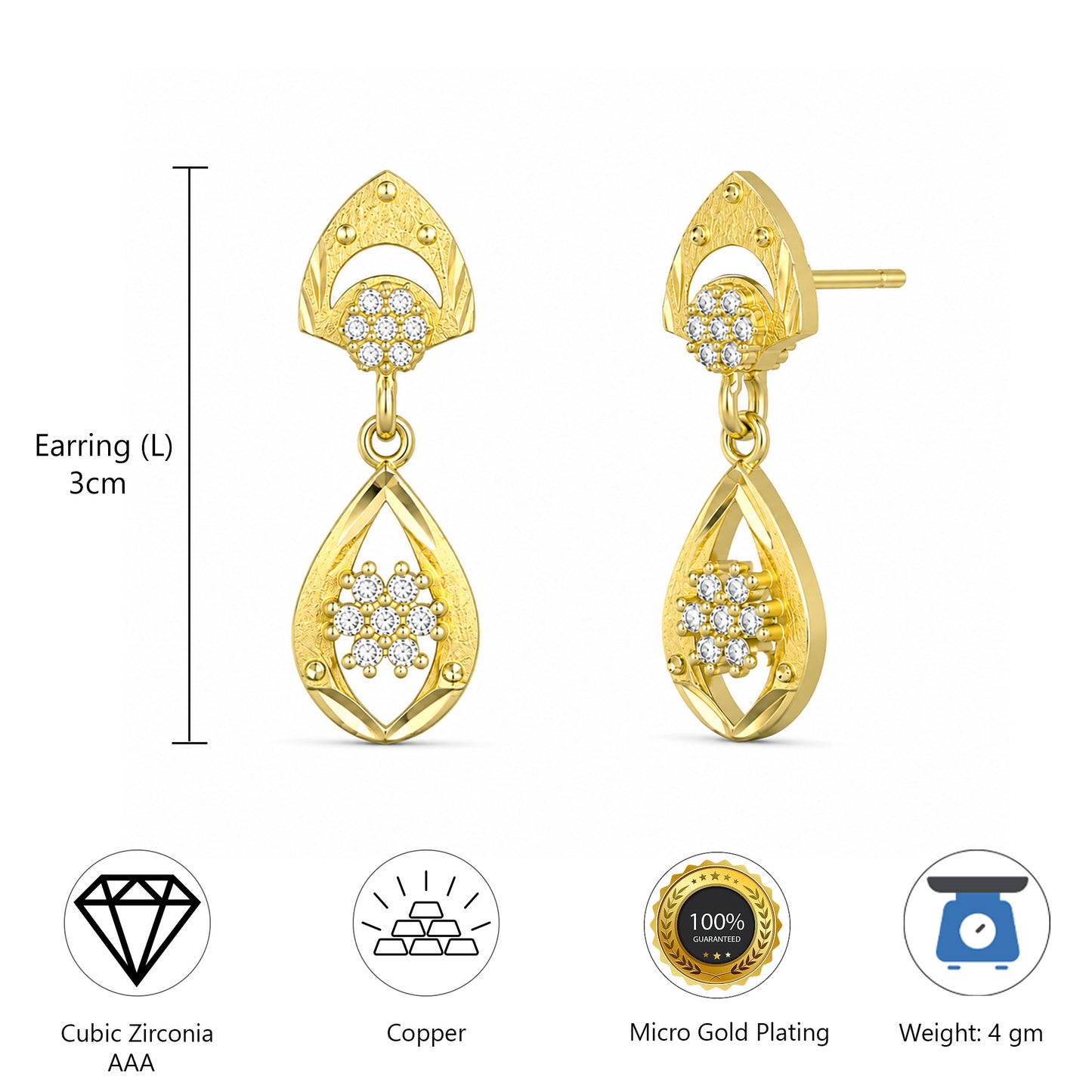 Micro Gold Plated AD Drop Earrings for Women