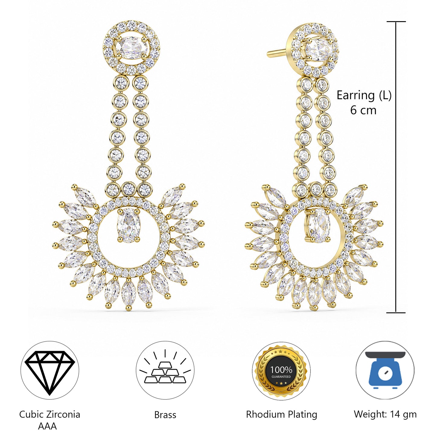 Gold Plated American Diamond Earrings for Women