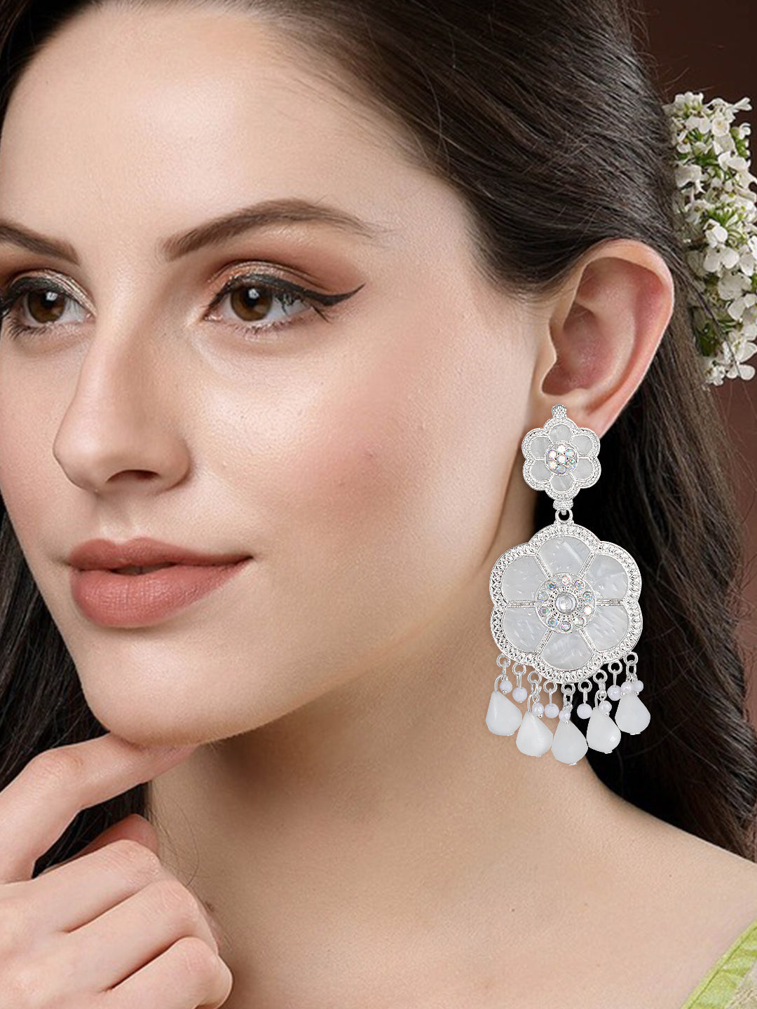 Floral Marble Finish Drop Earrings