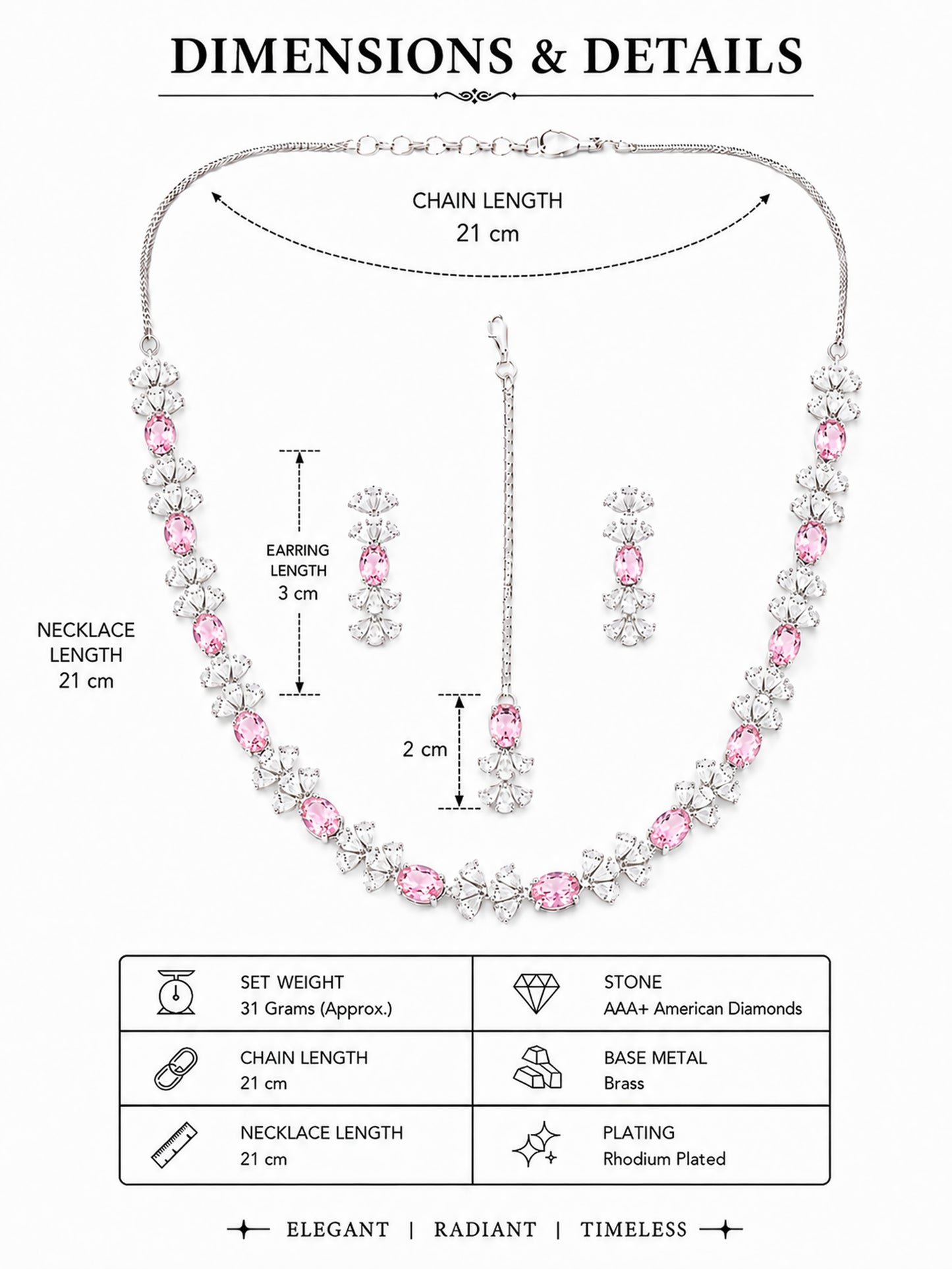 Silver Plated Pink AD Jewellery Set for Women