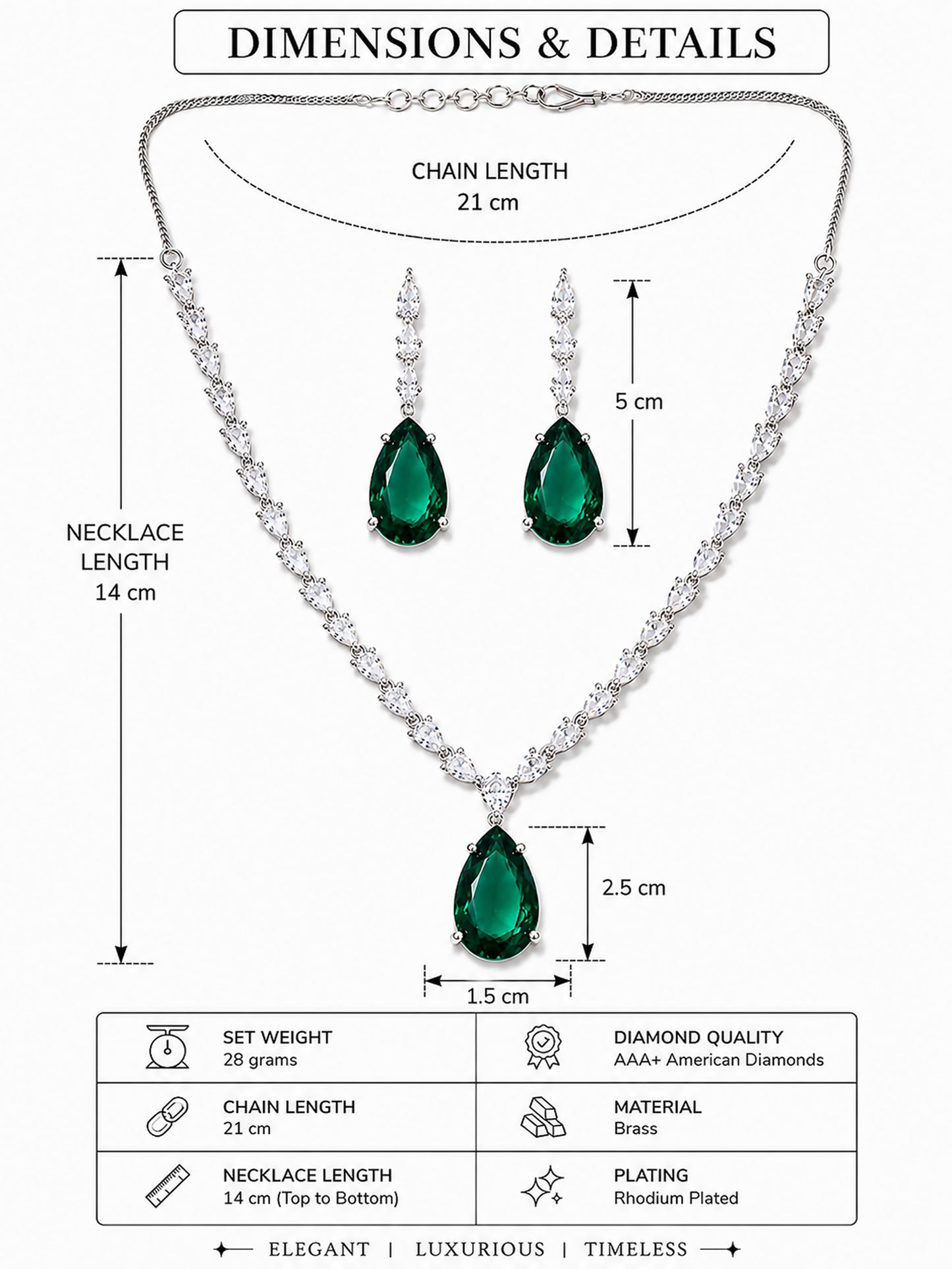 Silver Plated Green Teardrop AD Jewellery Set for Women