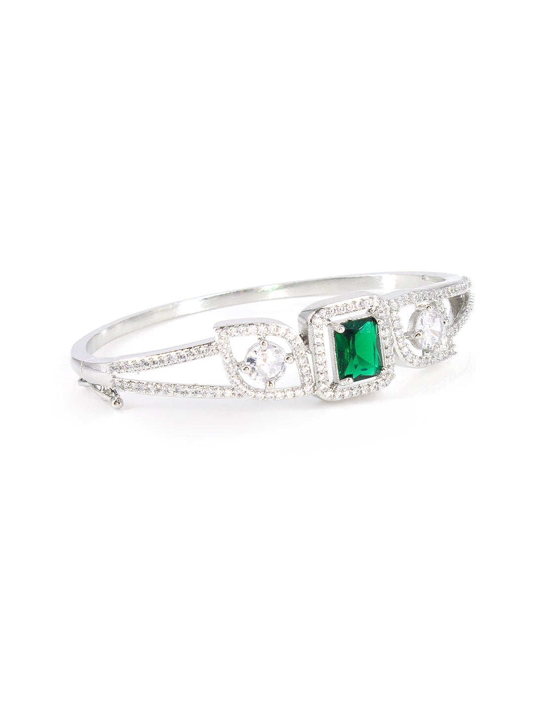 Silver Plated Green AD Minimal Bracelet