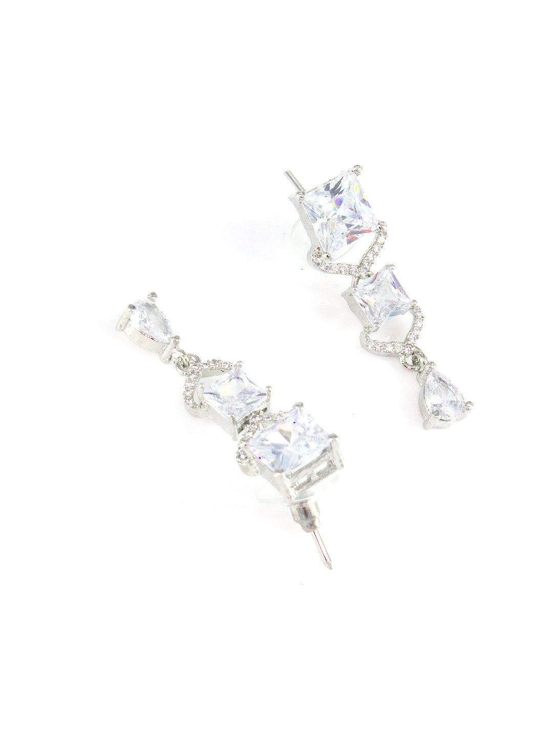 Silver Plated AD Square Drop Earrings For Women