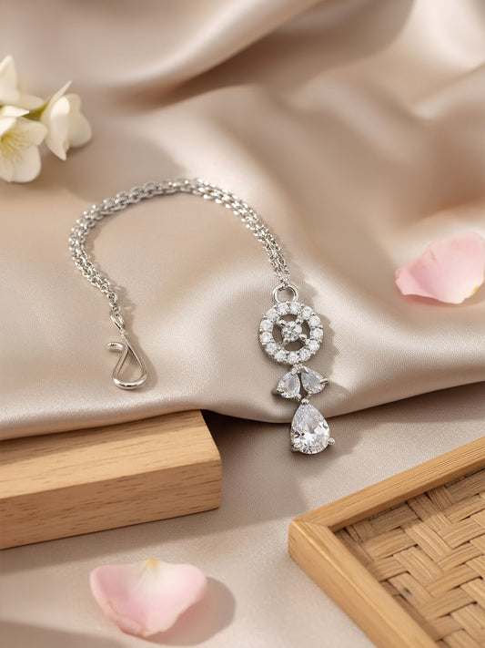 Silver Plated White AD Maang Tikka for Women