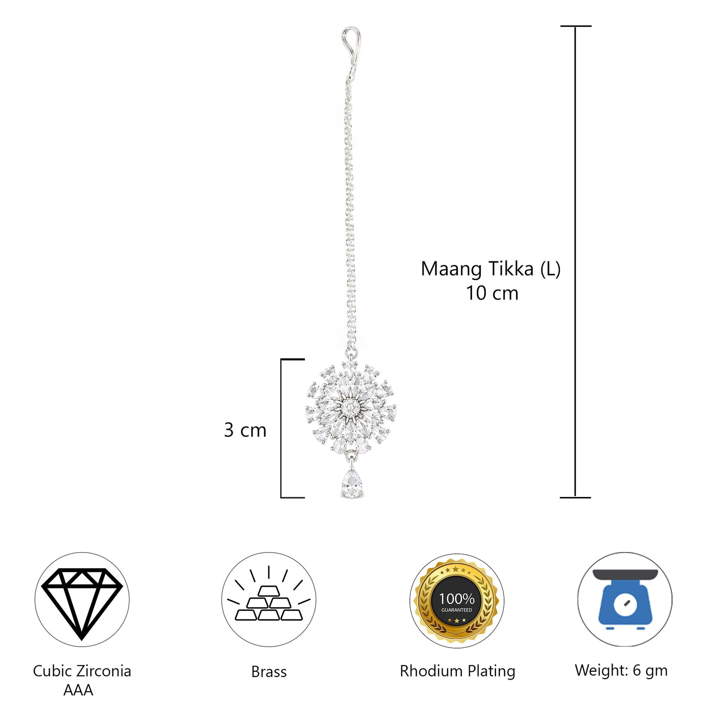 Silver Plated AD Maang Tikka for Women