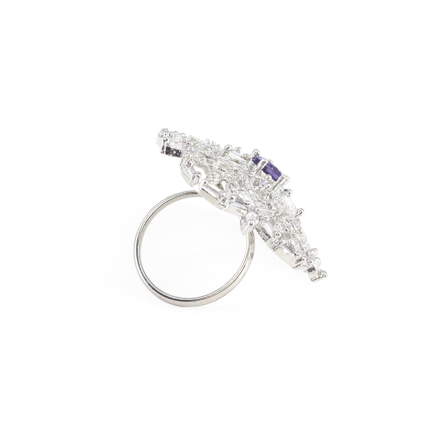 Silver Plated Purple AD Floral Ring for Women