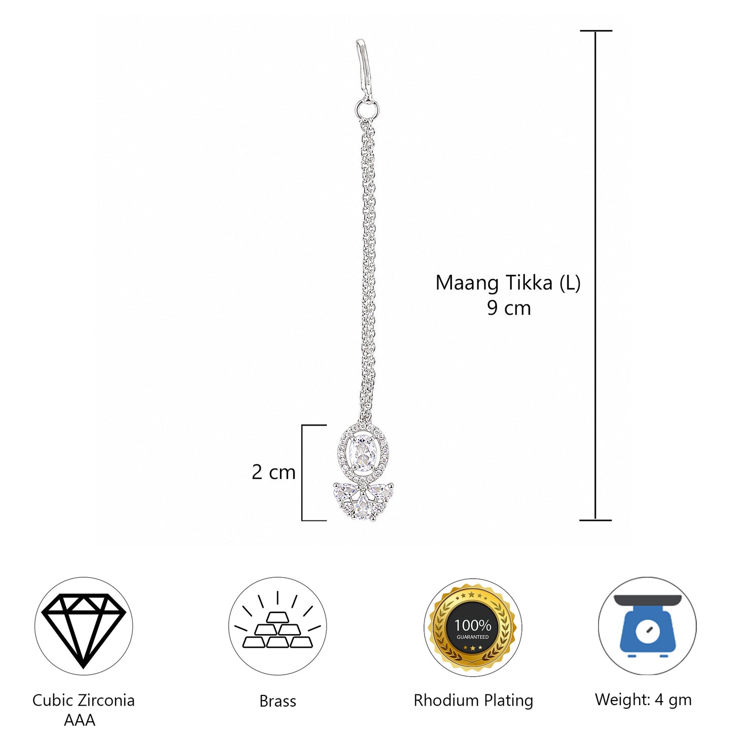 Silver Plated AD Maang Tikka for Women
