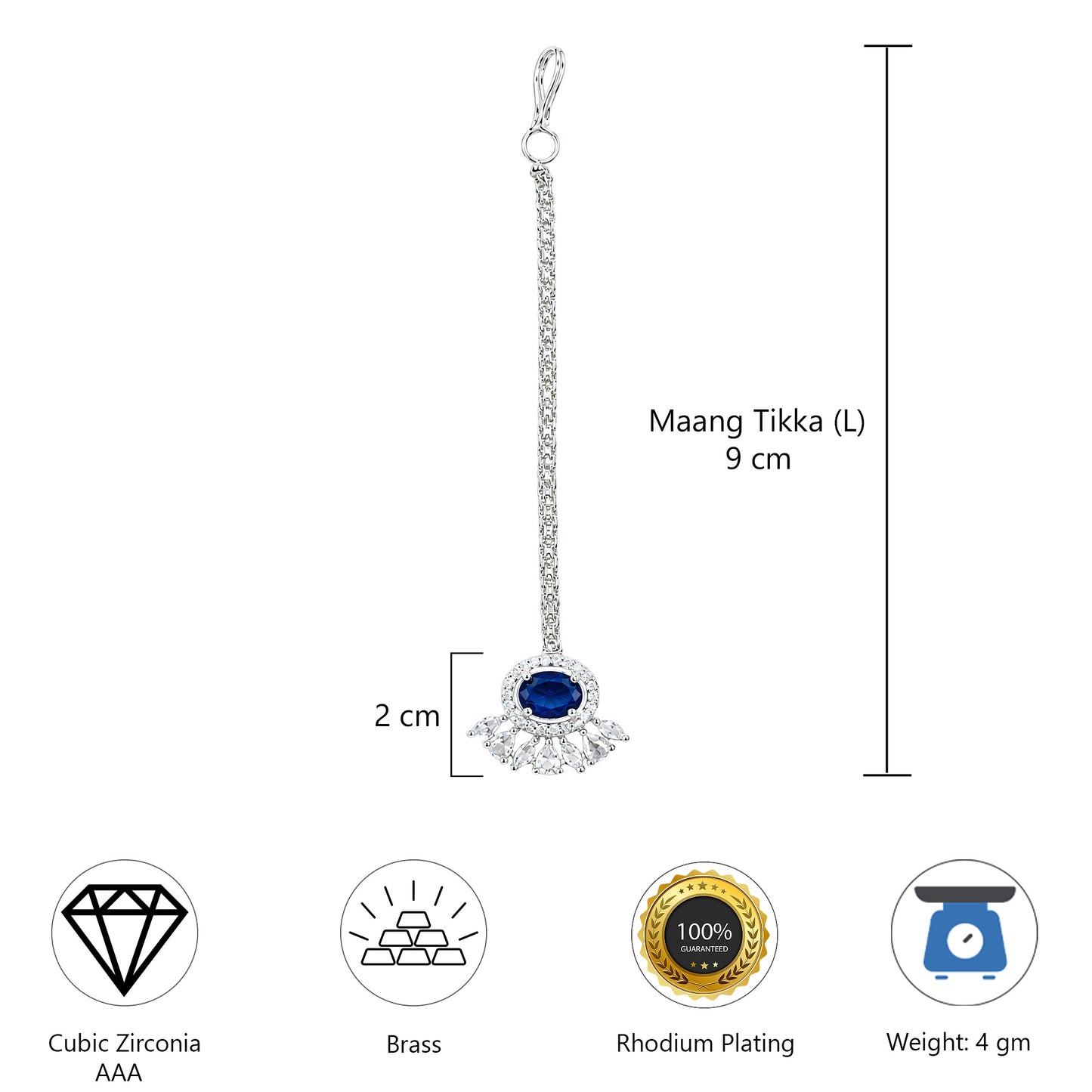 Silver Plated Blue AD Maang Tikka for Women
