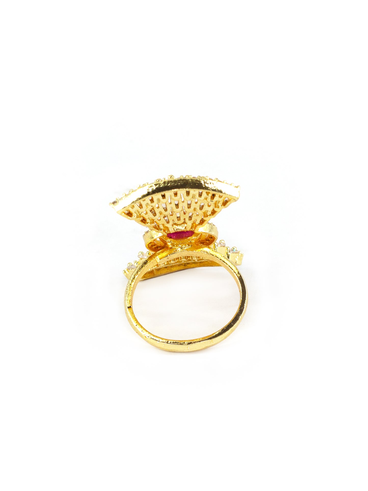 Gold Plated White & Red AD Ring for Women