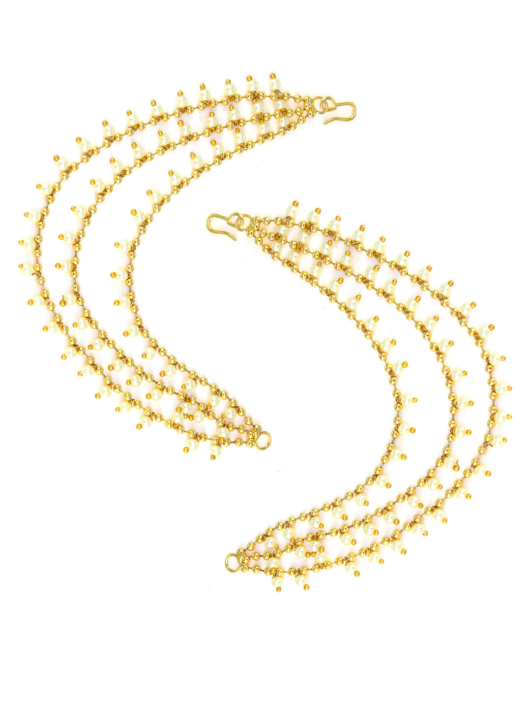 Gold-Plated 3-Layered Beads Drop Ear Chain