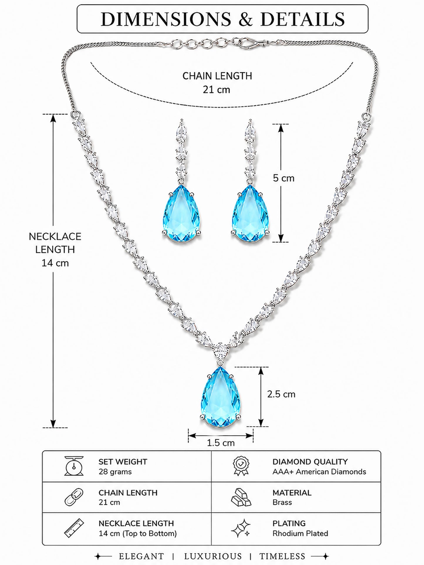 Silver Plated Sea Blue Teardrop AD Jewellery Set for Women