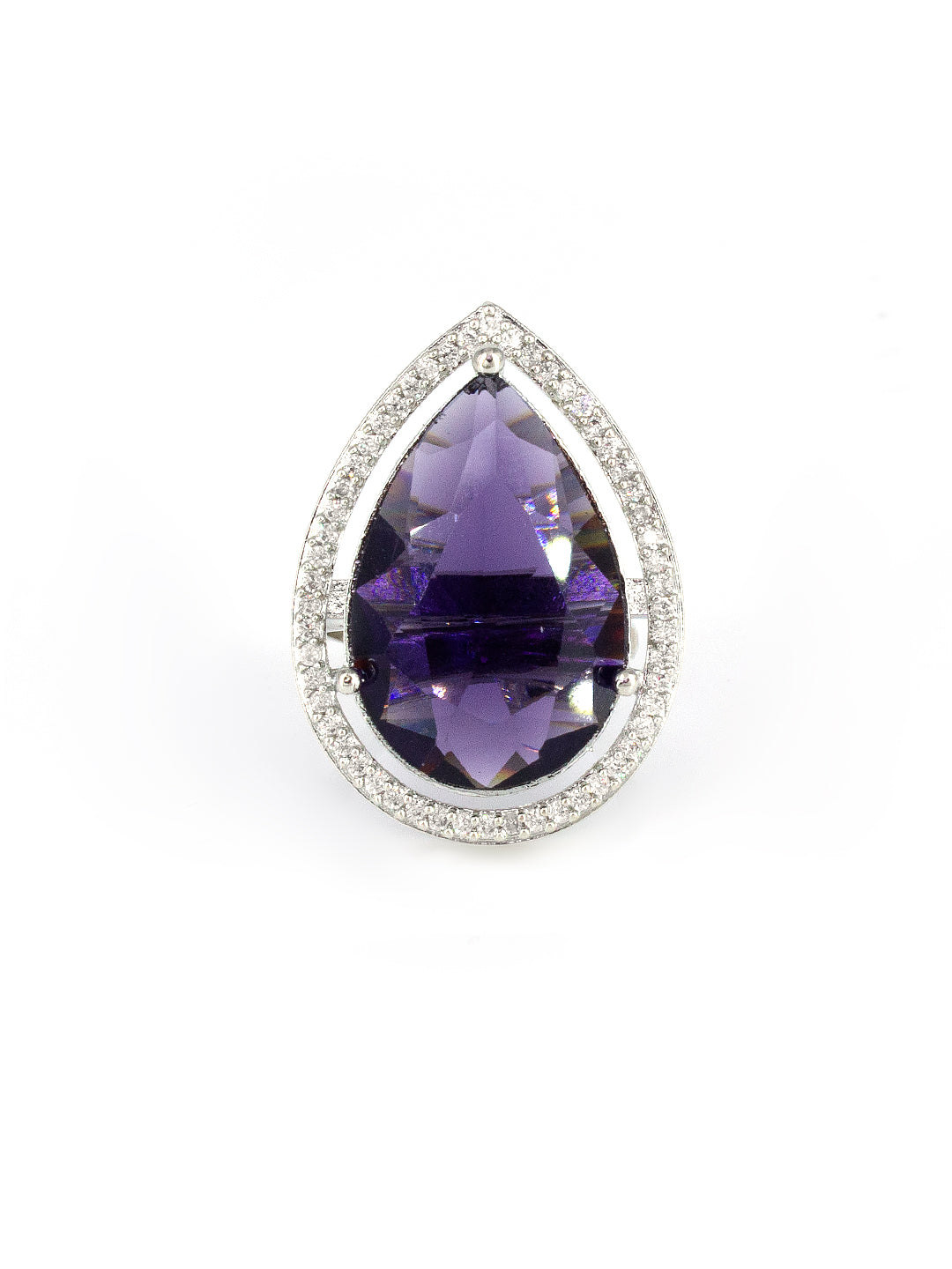 Silver-Plated American-Diamond Studded Adjustable Finger Ring