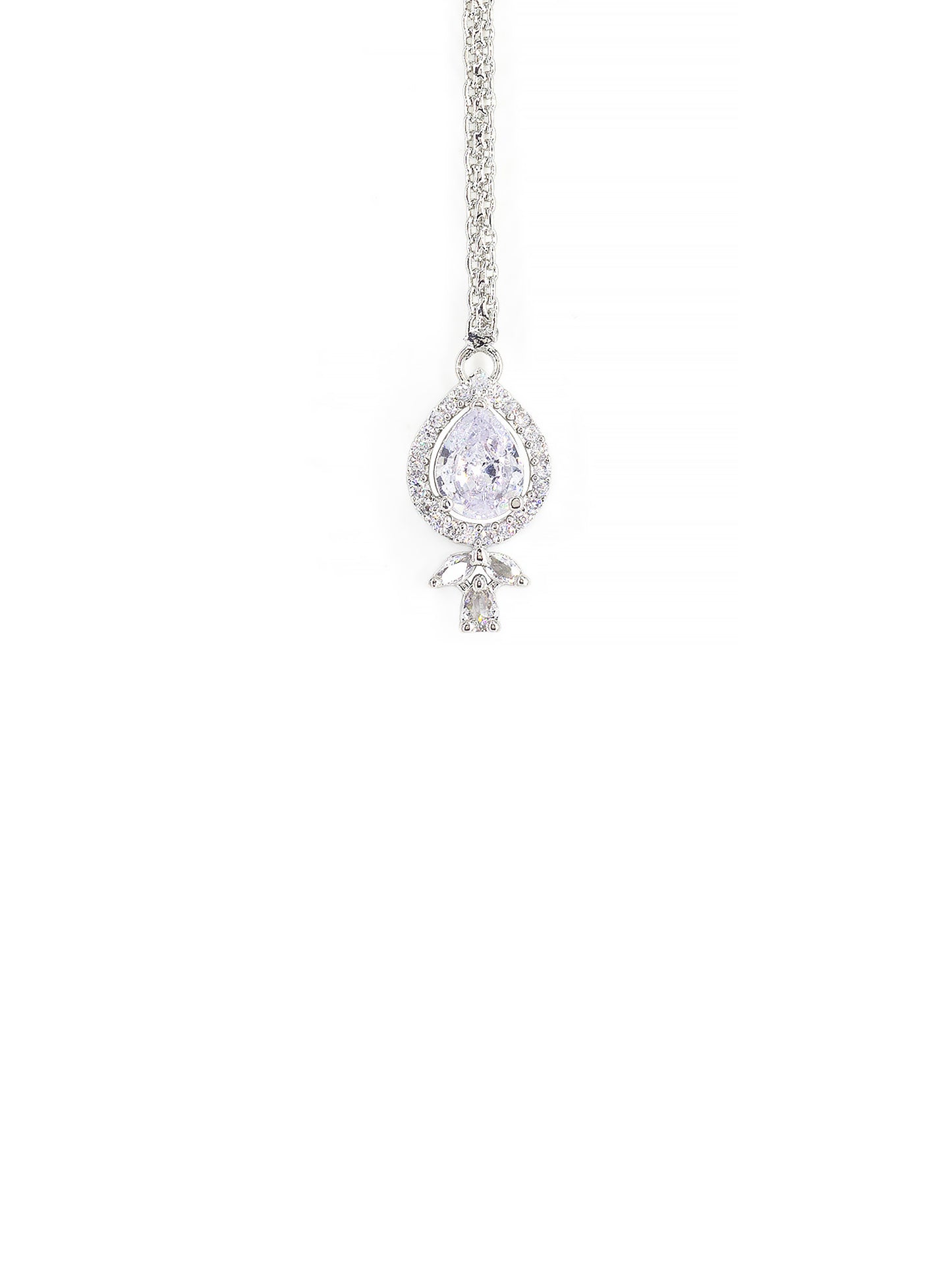 Silver Plated White American Diamond Maang Tikka for Women