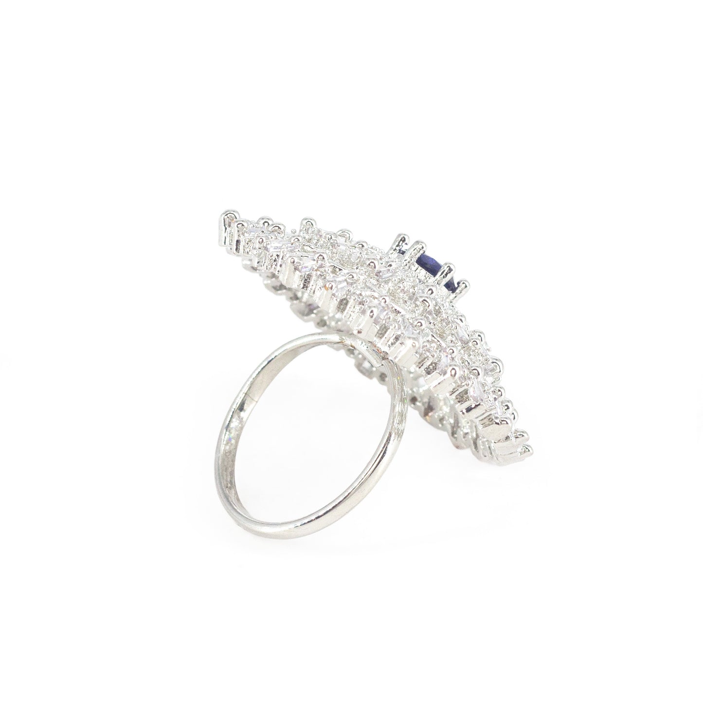 Silver Plated Blue AD Floral Ring for Women