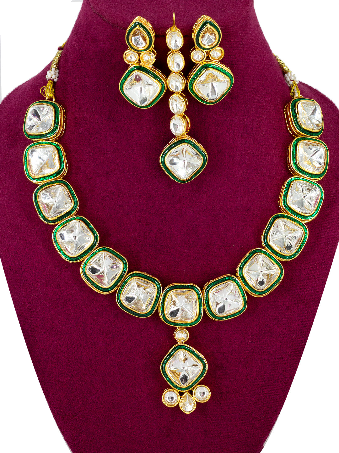 Green Kundan-Studded Jewellery Set