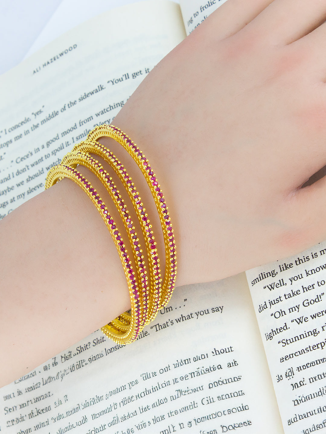 Set Of 4 Gold-Plated American Diamond-Studded Bangles