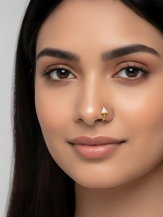 Set of 4 Silver & Gold Plated White American Diamond Press On Nose Pins