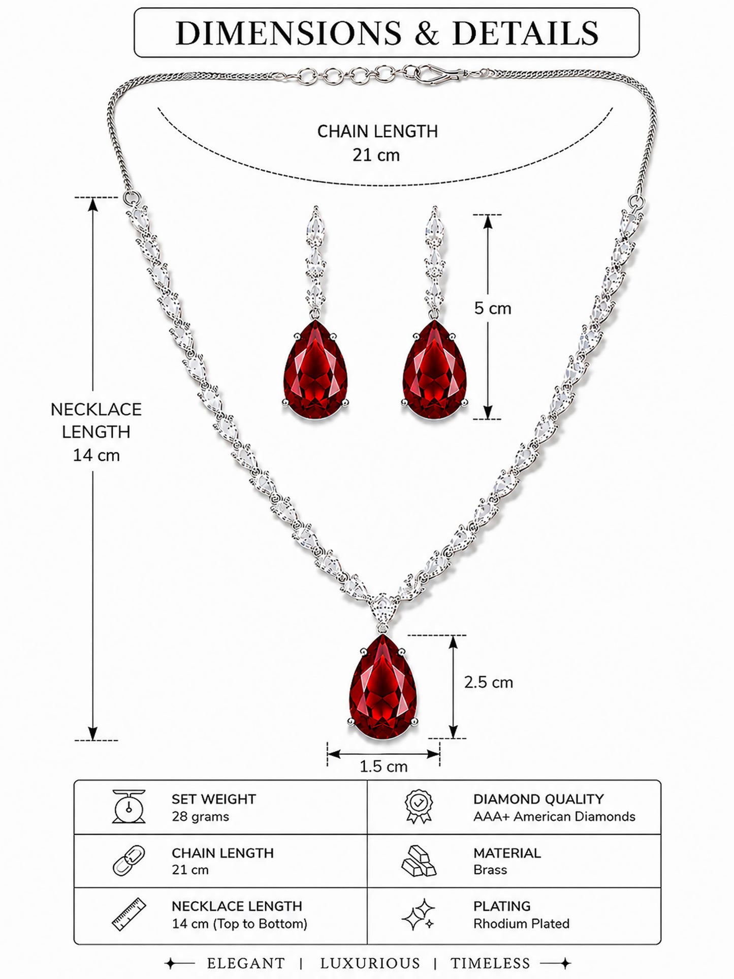 Silver Plated Red Teardrop AD Jewellery Set for Women