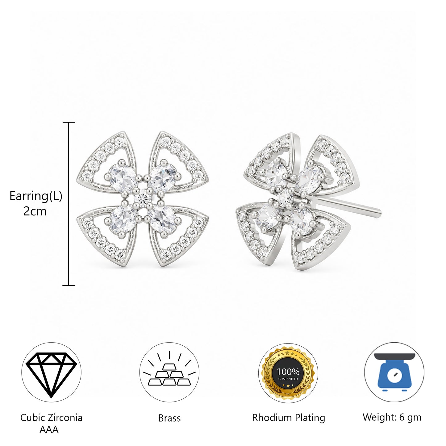 Silver Plated AD Studs Earring for Women