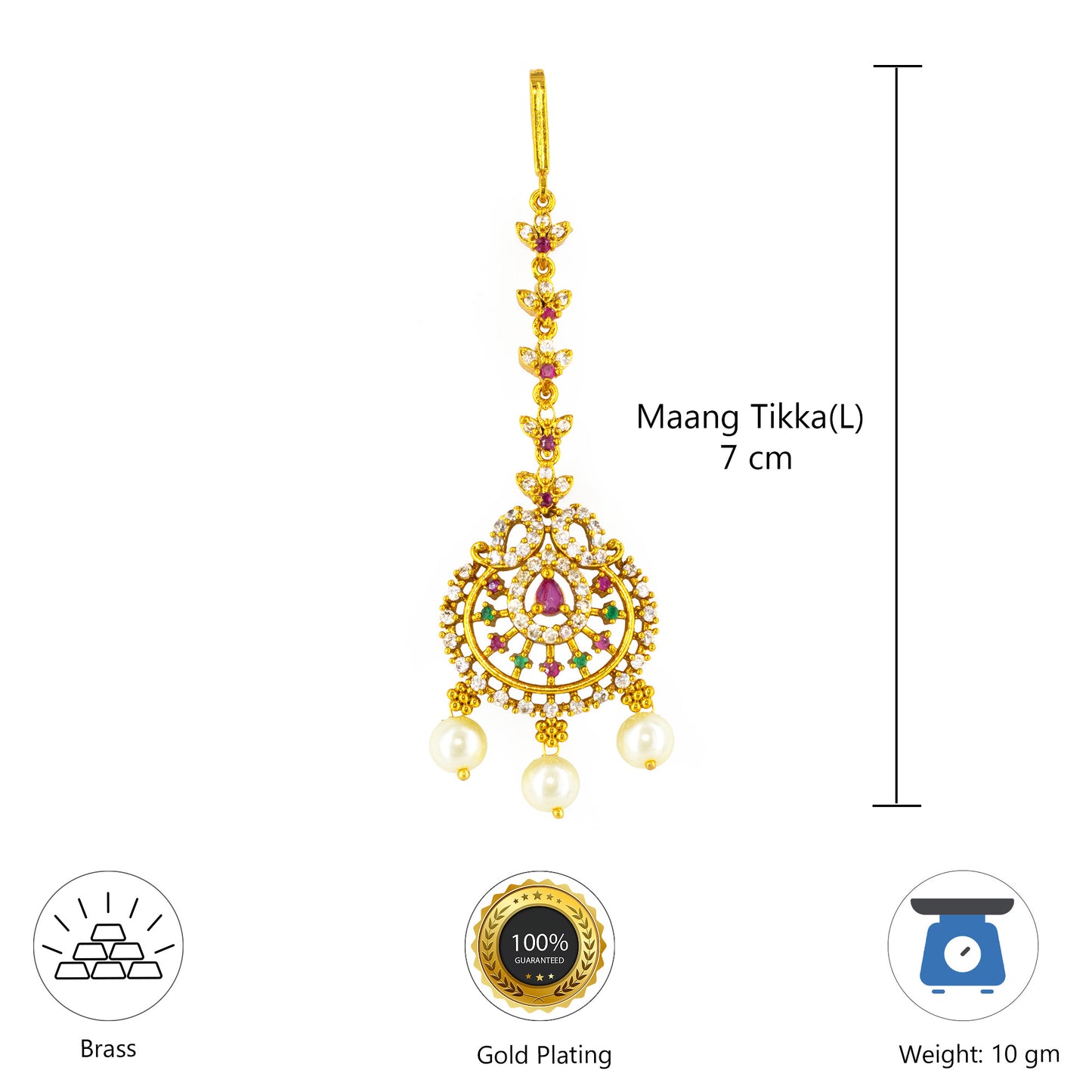 Gold Plated AD Ethnic Maang Tikka for Women