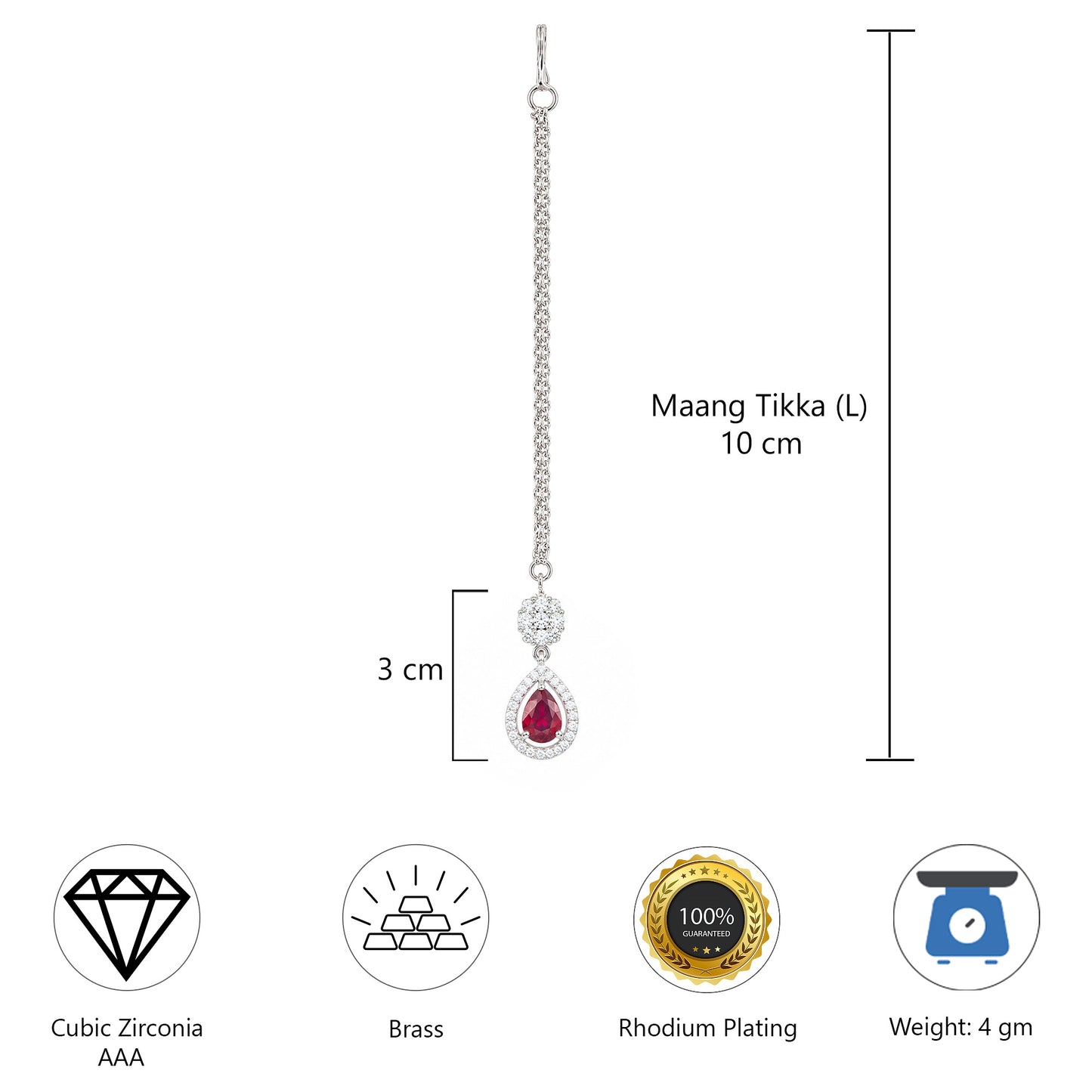 Silver Plated Red AD Maang Tikka for Women