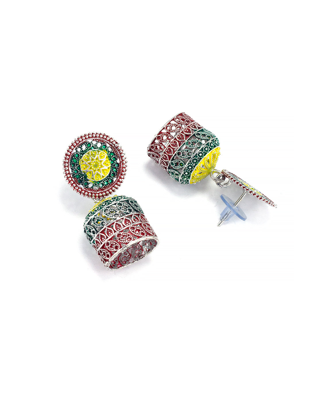 Gold Plated Circular Multi Color Artificial Beaded Jhumki Earrings