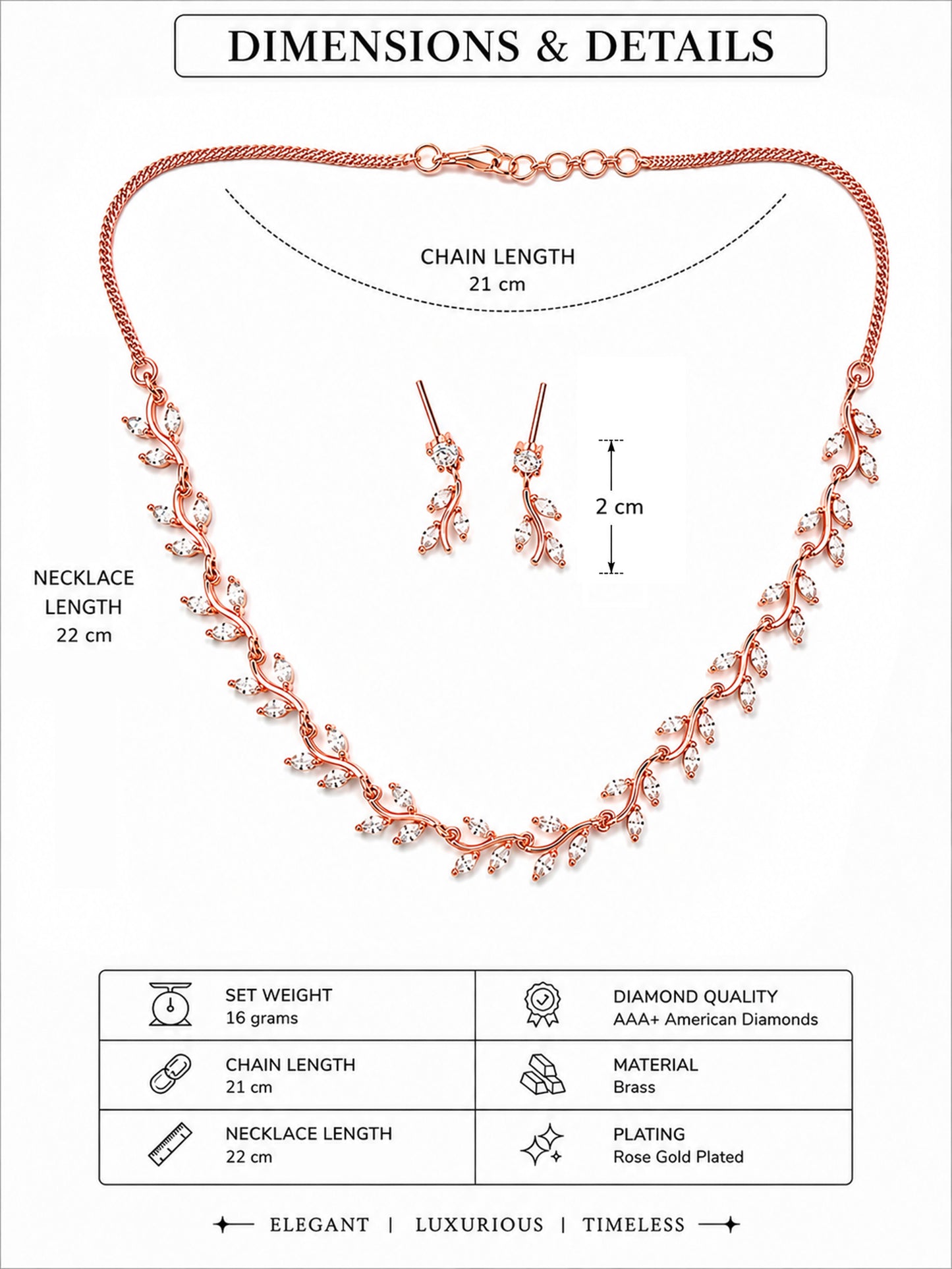 Rose Gold Plated AD Floral Jewellery Set for Women