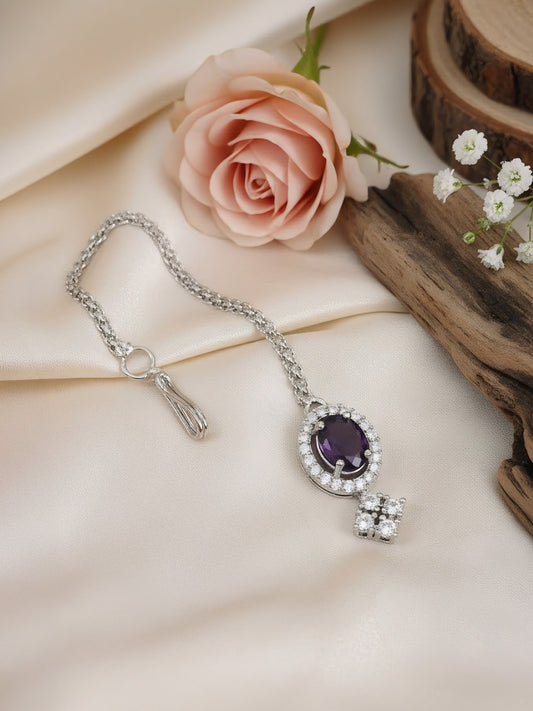 Silver Plated Purple AD Maang Tikka for Women