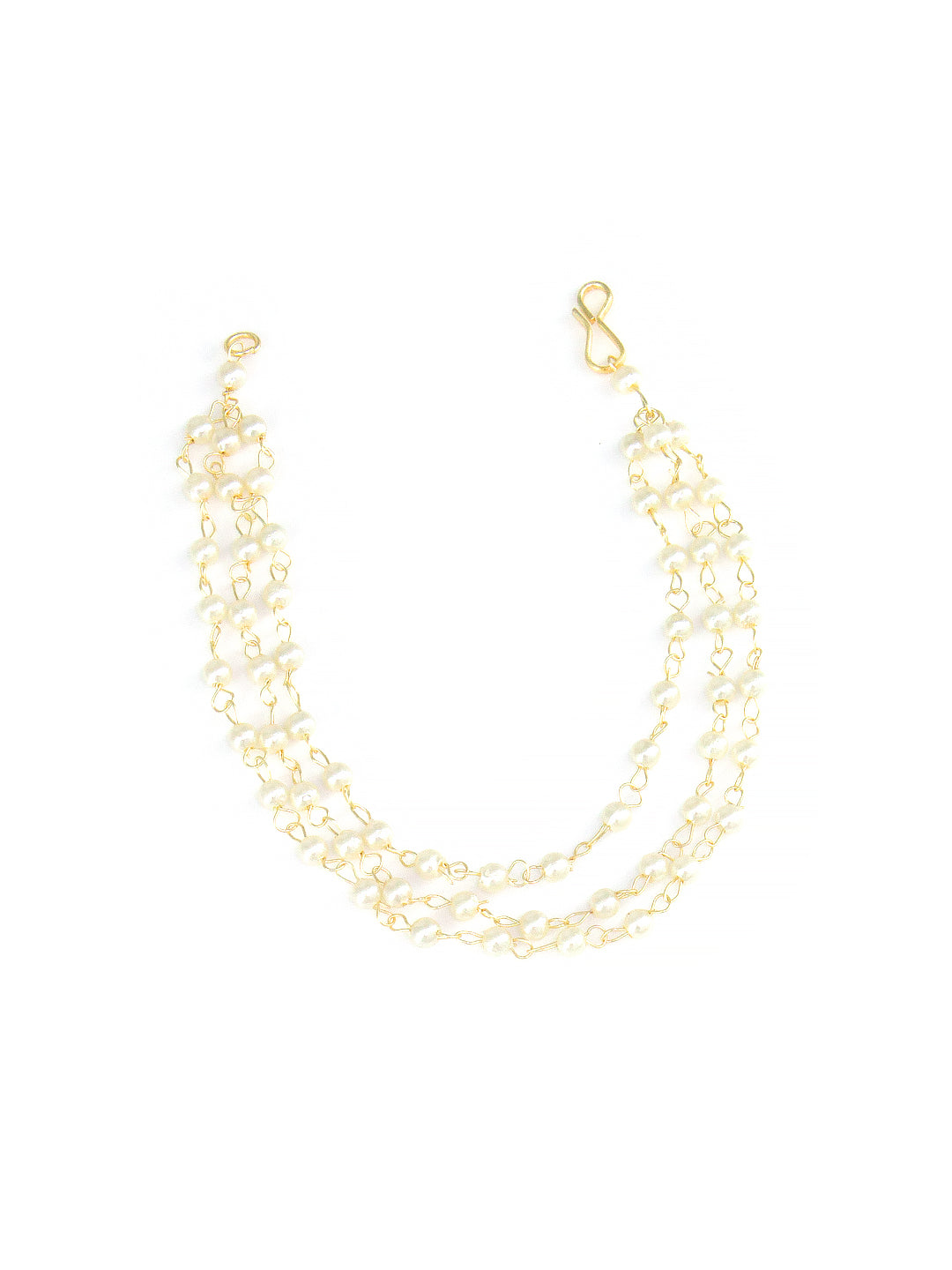Floral Kundan-Studded & Beads Drop Jhumka Earrings With Ear Chain