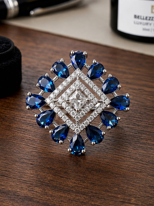 Silver Plated Blue AD Finger Ring for Women