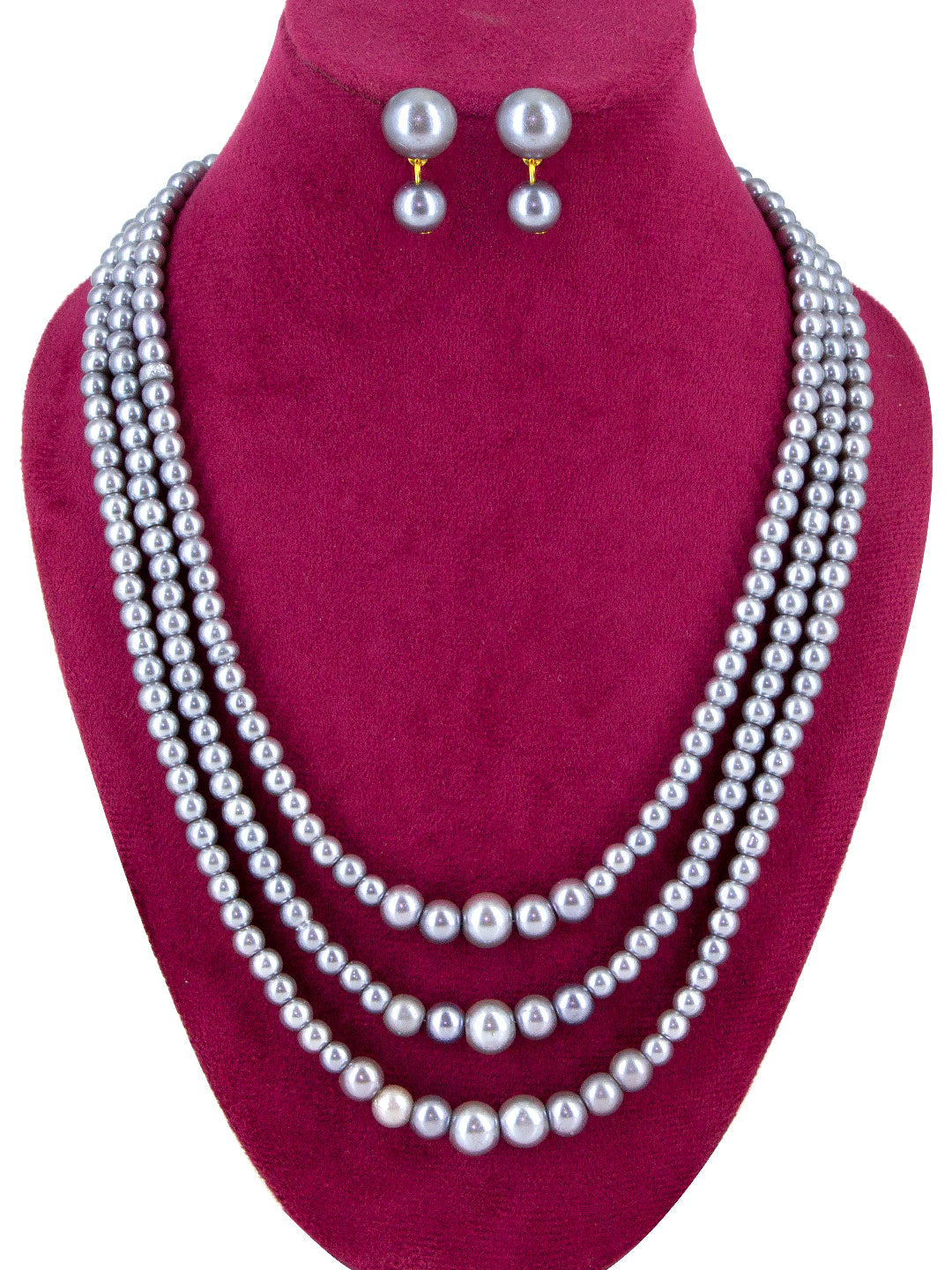 Ash Grey 3-Layered Faux-Pearl Jewellery Set