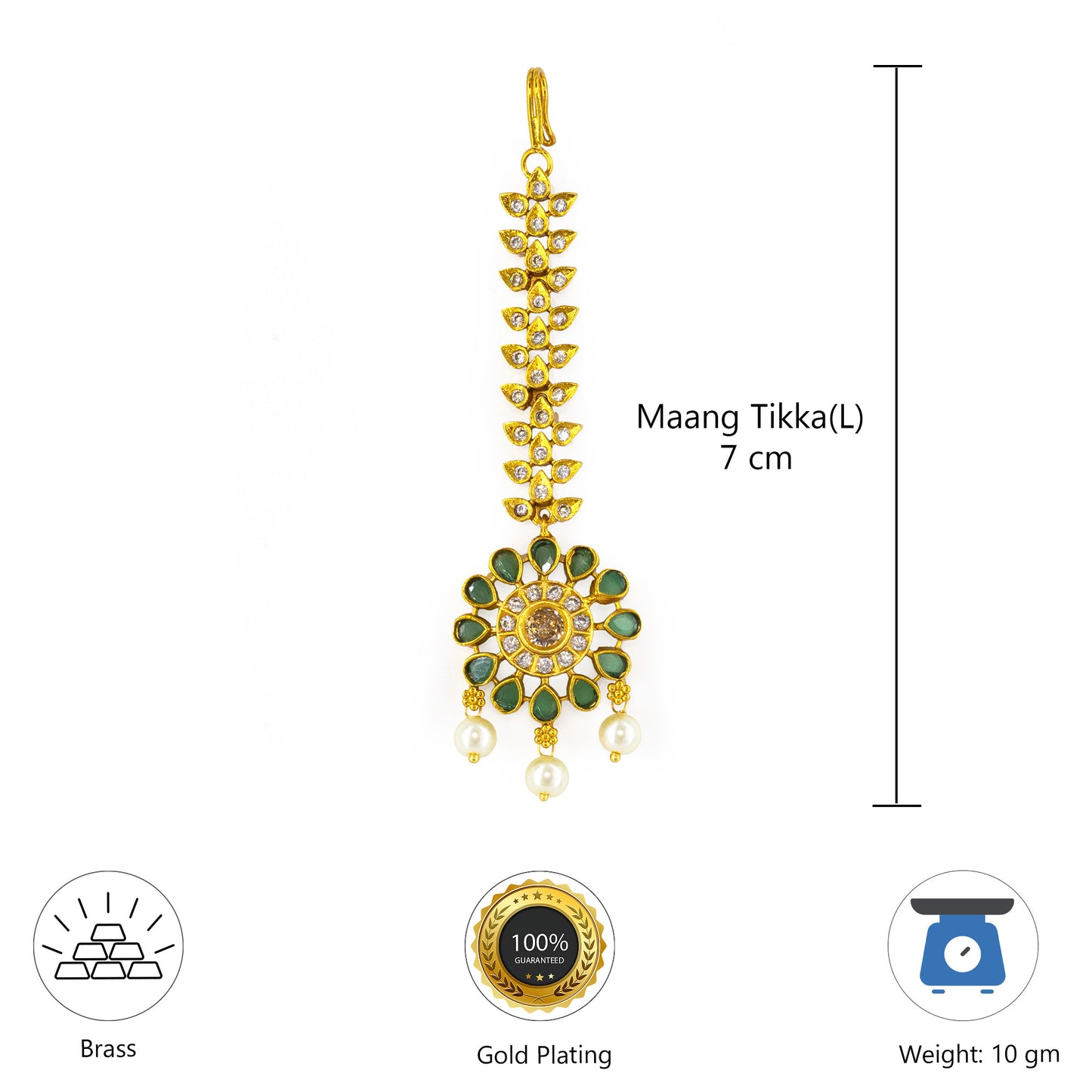 Gold Plated Green AD Designer Maang Tikka for Women
