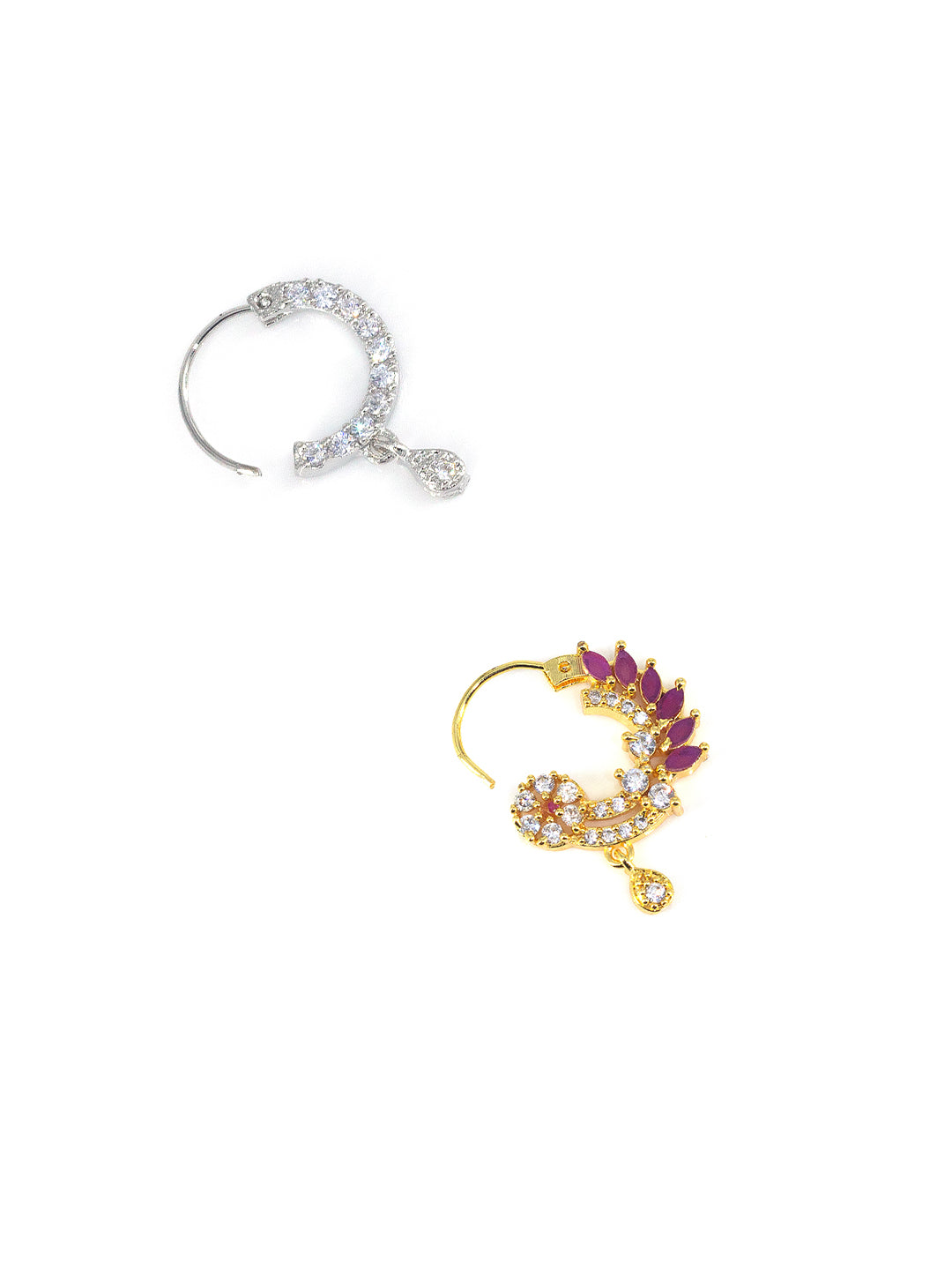 Set of Two Rhodium & Gold Plated American Diamond Nosepin