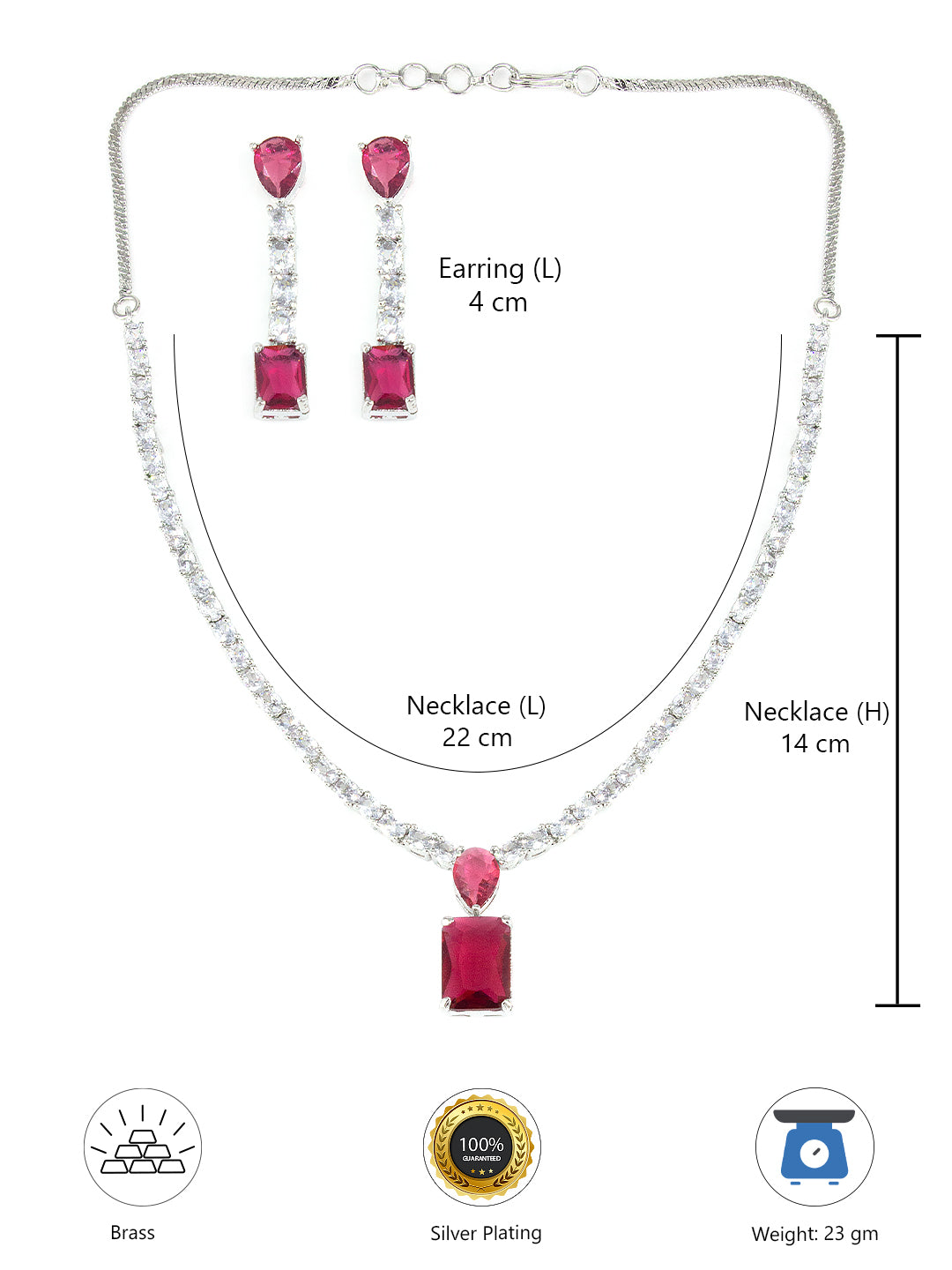 Silver Plated Red AD Minimal Jewellery Set