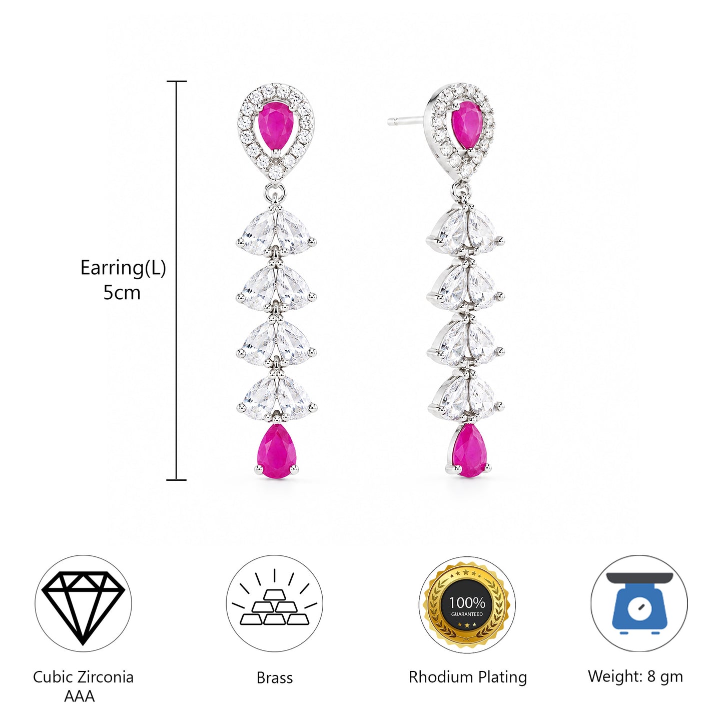 Rhodium Plated AD Drop Earrings for Women