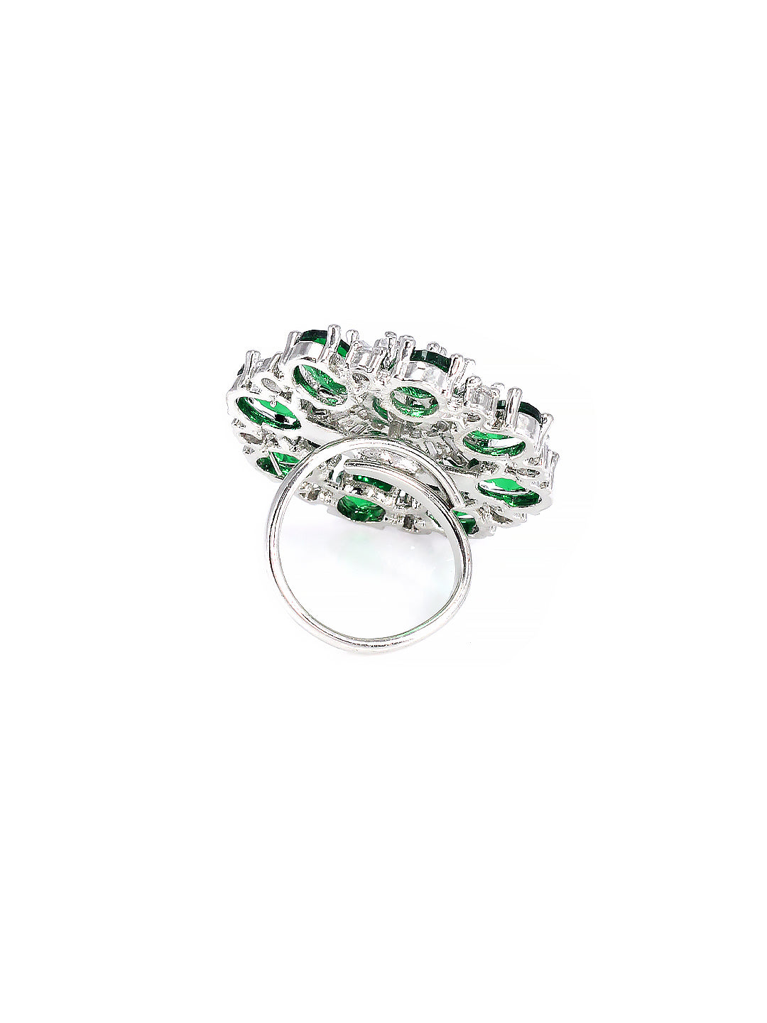 Floral Green American Diamond Adjustable Cocktail Finger Ring