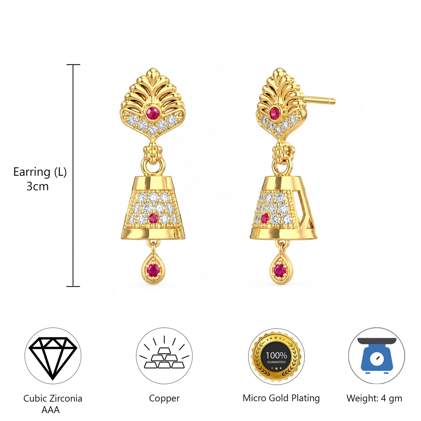 Micro Gold Plated AD Jhumki Earrings for Women